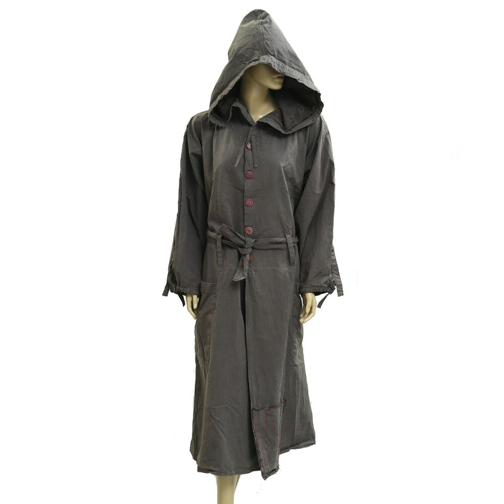 Ewa I Walla Peasant Lagenlook Vintage Hoodie Cotton Coat Jacket Dress M 283080